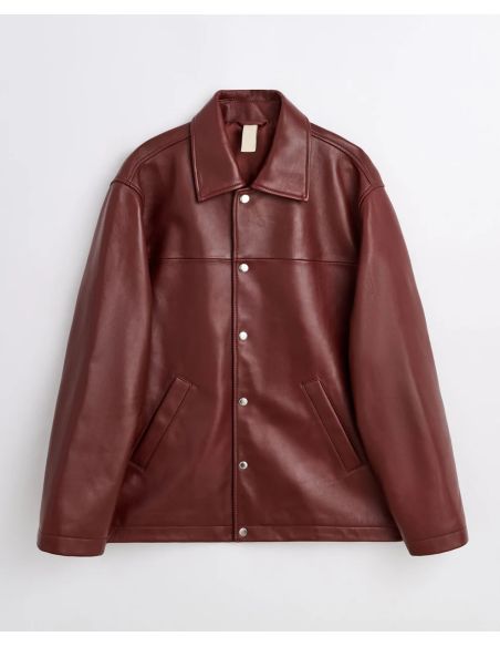 VESTE EN CUIR COACH BORDEAUX
