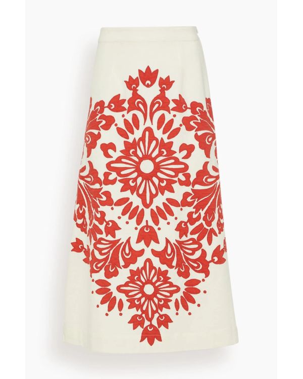 LILIANA APPLIQUE MIDI SKIRT RED