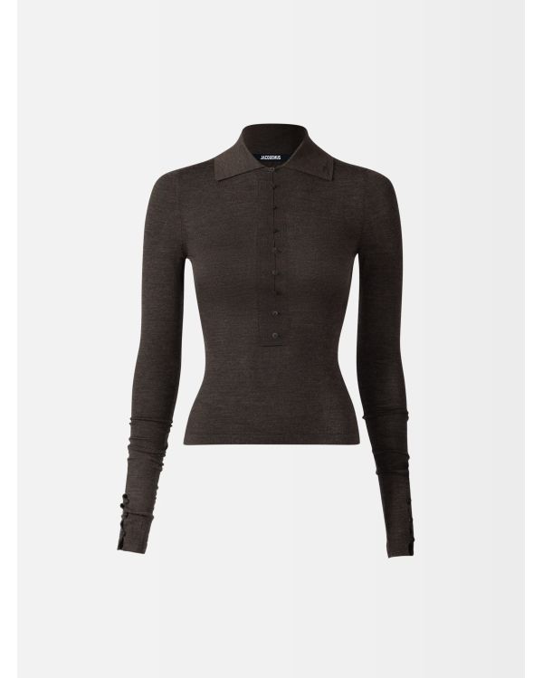 THE DARK BROWN MERINO LONG-SLEEVE POLO SHIRT