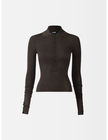 THE DARK BROWN MERINO LONG-SLEEVE POLO SHIRT
