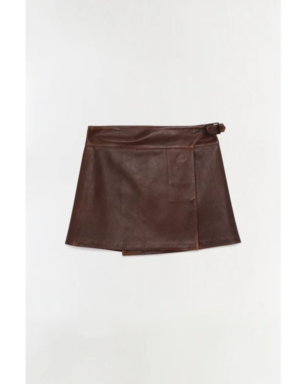 MADELINE LEATHER MINI SKIRT DISTRESSED CHOCOLATE