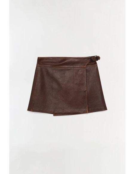 MADELINE LEATHER MINI SKIRT DISTRESSED CHOCOLATE