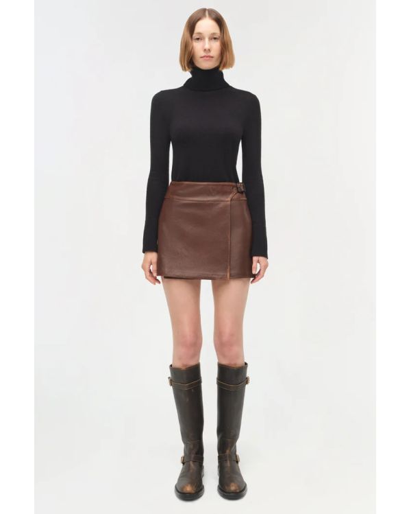 MINI-JUPE CUIR MADELINE CHOCOLAT VIEILLI