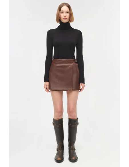 MINI-JUPE CUIR MADELINE CHOCOLAT VIEILLI