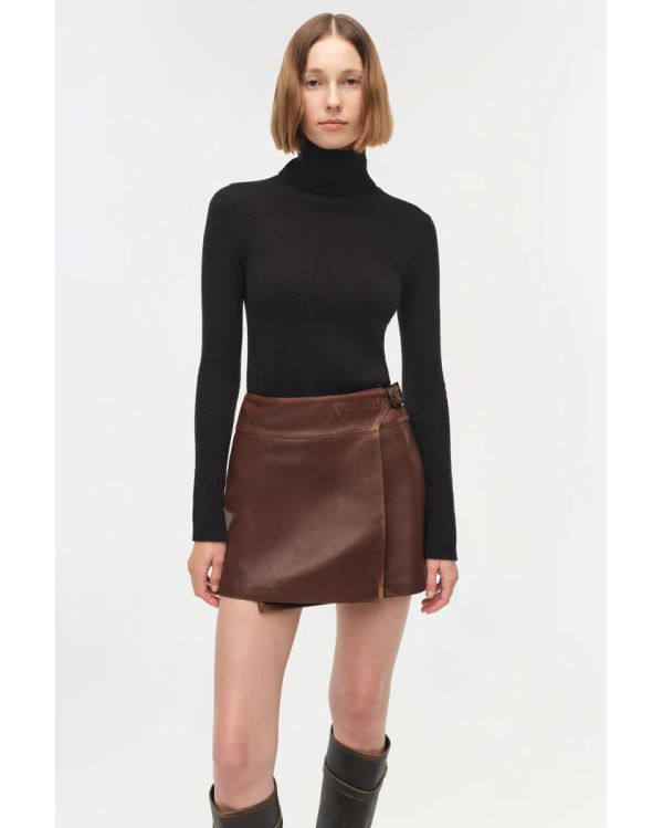 MADELINE LEATHER MINI SKIRT DISTRESSED CHOCOLATE 2