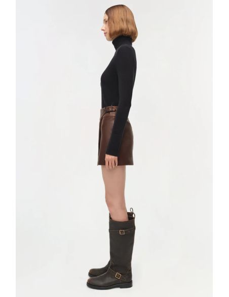 MADELINE LEATHER MINI SKIRT DISTRESSED CHOCOLATE