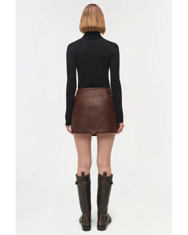 MINI-JUPE CUIR MADELINE CHOCOLAT VIEILLI