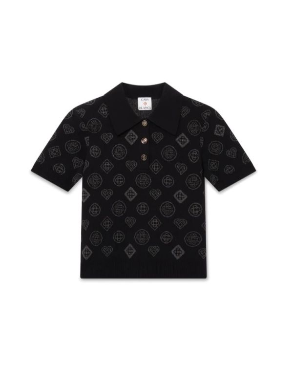 BLACK JACQUARD MONOGRAM POLO