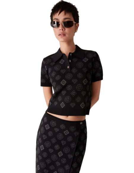 BLACK JACQUARD MONOGRAM POLO