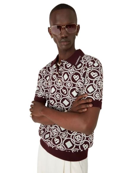 BURGUNDY MONOGRAM KNIT POLO