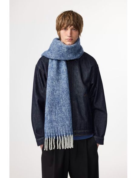 TWO BLUE MULTI WOOL BLAND SCARF
