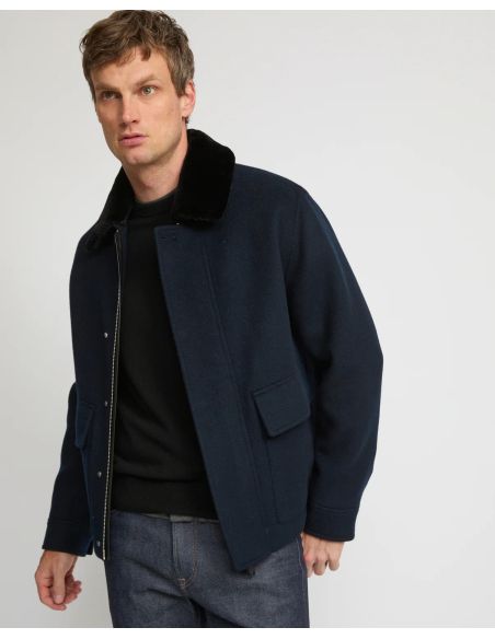 VESTE CACHEMIRE DOUBLE FACE BLEU FONCÉ