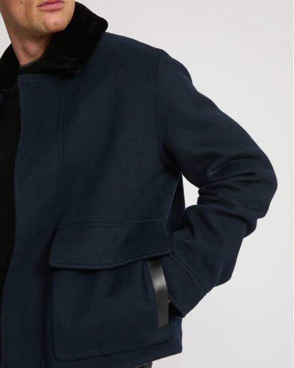 VESTE CACHEMIRE DOUBLE FACE BLEU FONCÉ