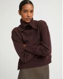 CASHMERE KNIT NECK SWEATER DARK BROWN