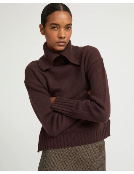 CASHMERE KNIT NECK SWEATER DARK BROWN
