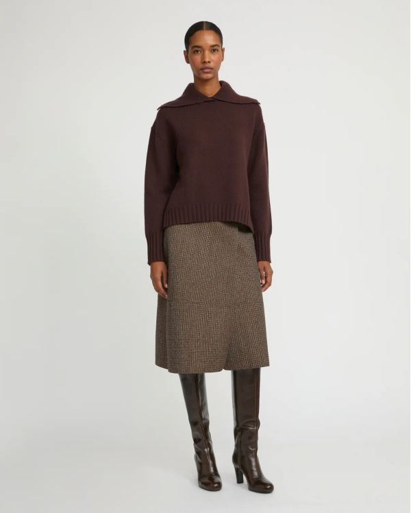 CASHMERE KNIT NECK SWEATER DARK BROWN 2