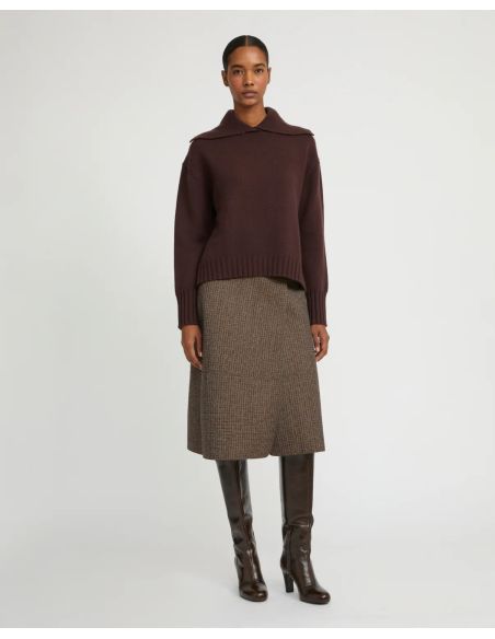 PULL À COL EN MAILLE CACHEMIRE MARRON FONCÉ