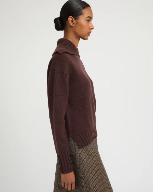 PULL À COL EN MAILLE CACHEMIRE MARRON FONCÉ