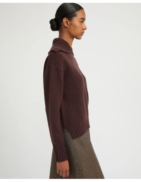 PULL À COL EN MAILLE CACHEMIRE MARRON FONCÉ