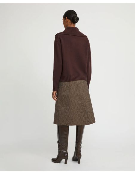 CASHMERE KNIT NECK SWEATER DARK BROWN