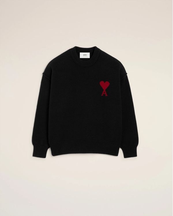 PULL COL ROND AMI DE COEUR LAINE MERINOS NOIR/ROUGE