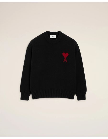 PULL COL ROND AMI DE COEUR LAINE MERINOS NOIR/ROUGE
