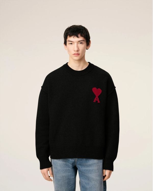 PULL COL ROND AMI DE COEUR LAINE MERINOS NOIR/ROUGE