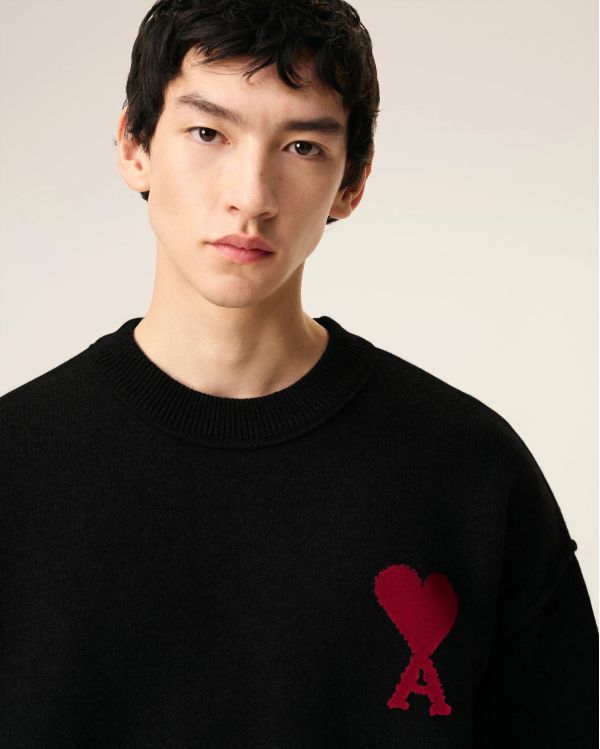 PULL COL ROND AMI DE COEUR LAINE MERINOS NOIR/ROUGE