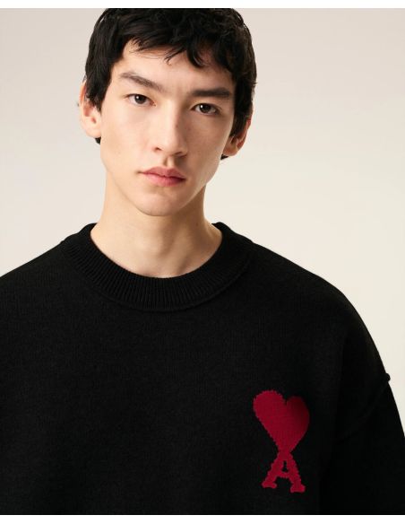 PULL COL ROND AMI DE COEUR LAINE MERINOS NOIR/ROUGE