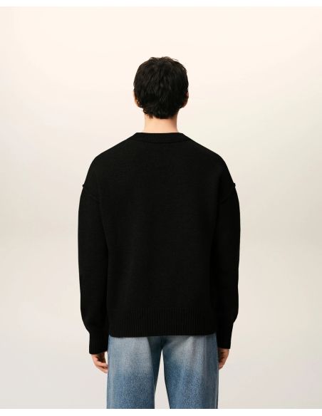 PULL COL ROND AMI DE COEUR LAINE MERINOS NOIR/ROUGE
