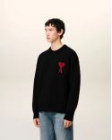 PULL COL ROND AMI DE COEUR LAINE MERINOS NOIR/ROUGE