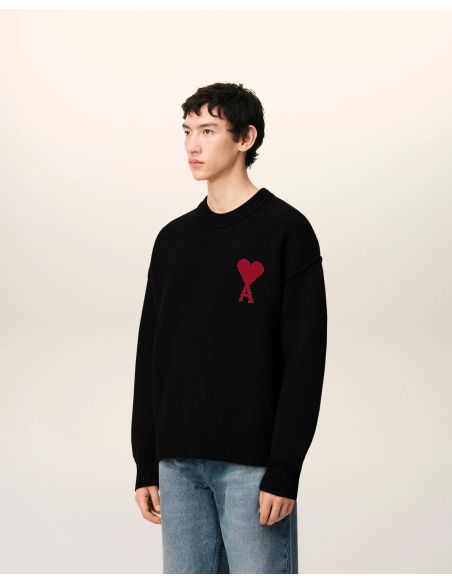PULL COL ROND AMI DE COEUR LAINE MERINOS NOIR/ROUGE