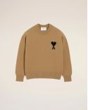 CAMEL/BLACK FELTED MERINO WOOL AMI DE COEUR ROUND NECK SWEATER