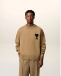 CAMEL/BLACK FELTED MERINO WOOL AMI DE COEUR ROUND NECK SWEATER