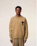 PULL COL ROND AMI DE COEUR LAINE MERINOS FEUTRÉE CAMEL/NOIR