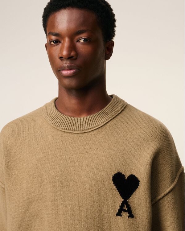 PULL COL ROND AMI DE COEUR LAINE MERINOS FEUTRÉE CAMEL/NOIR