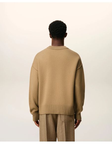 PULL COL ROND AMI DE COEUR LAINE MERINOS FEUTRÉE CAMEL/NOIR