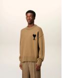 PULL COL ROND AMI DE COEUR LAINE MERINOS FEUTRÉE CAMEL/NOIR