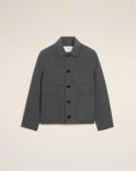 BLOUSON BOULE BOUTONNÉ LAINE CACHEMIRE GRIS CHINÉ