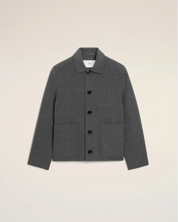 BLOUSON BOULE BOUTONNÉ LAINE CACHEMIRE GRIS CHINÉ