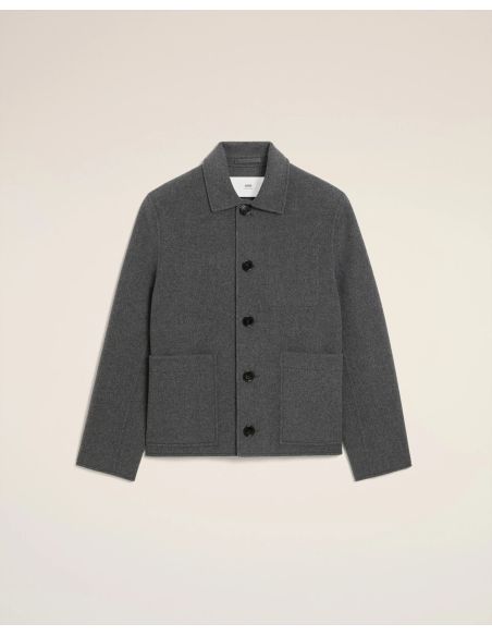 BLOUSON BOULE BOUTONNÉ LAINE CACHEMIRE GRIS CHINÉ