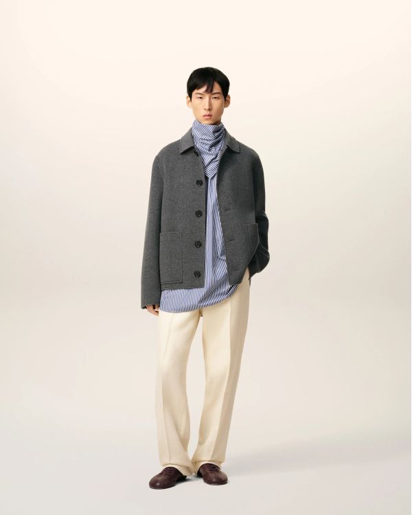 BLOUSON BOULE BOUTONNÉ LAINE CACHEMIRE GRIS CHINÉ 2
