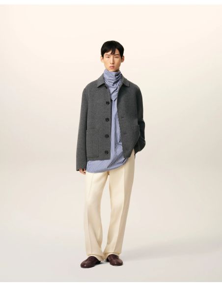 BLOUSON BOULE BOUTONNÉ LAINE CACHEMIRE GRIS CHINÉ