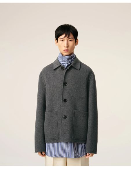 GRAY MELANGE CASHMERE WOOL BUTTON-UP BOULE JACKET