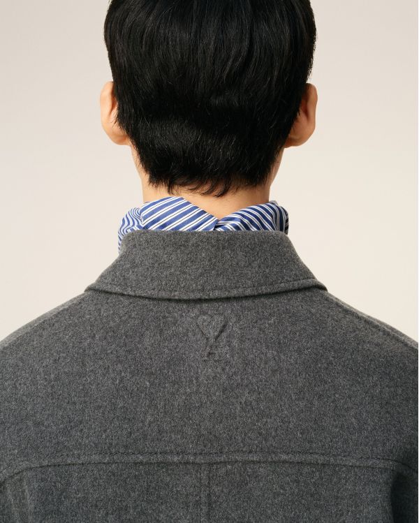 GRAY MELANGE CASHMERE WOOL BUTTON-UP BOULE JACKET