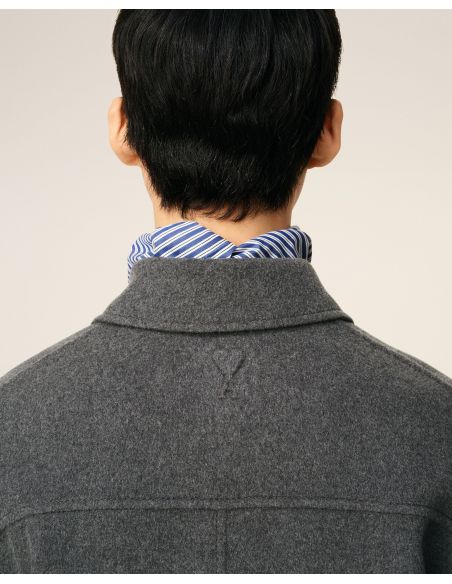 BLOUSON BOULE BOUTONNÉ LAINE CACHEMIRE GRIS CHINÉ