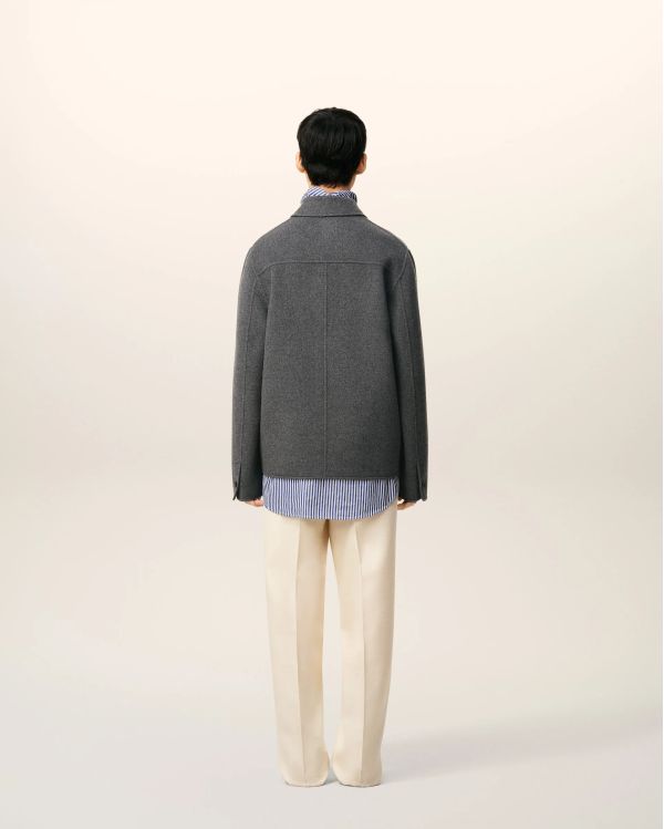 BLOUSON BOULE BOUTONNÉ LAINE CACHEMIRE GRIS CHINÉ