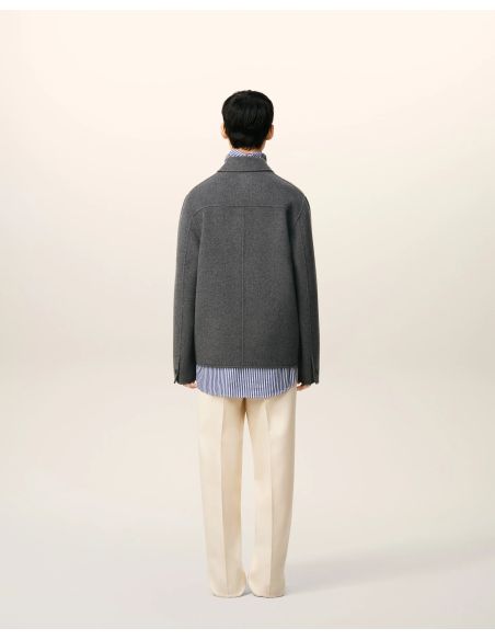 GRAY MELANGE CASHMERE WOOL BUTTON-UP BOULE JACKET