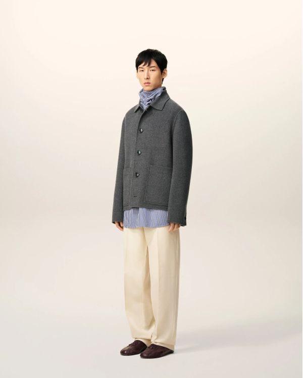 GRAY MELANGE CASHMERE WOOL BUTTON-UP BOULE JACKET