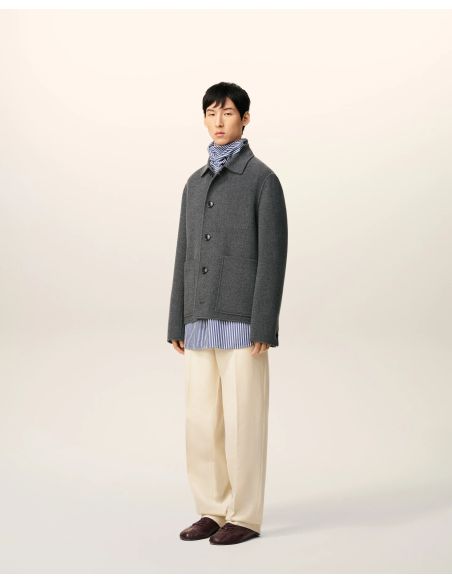 BLOUSON BOULE BOUTONNÉ LAINE CACHEMIRE GRIS CHINÉ